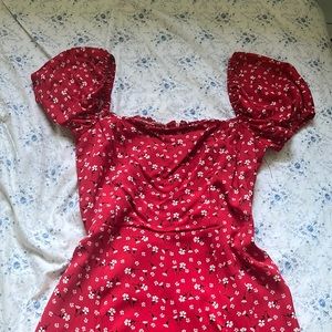 Red floral dress with slit